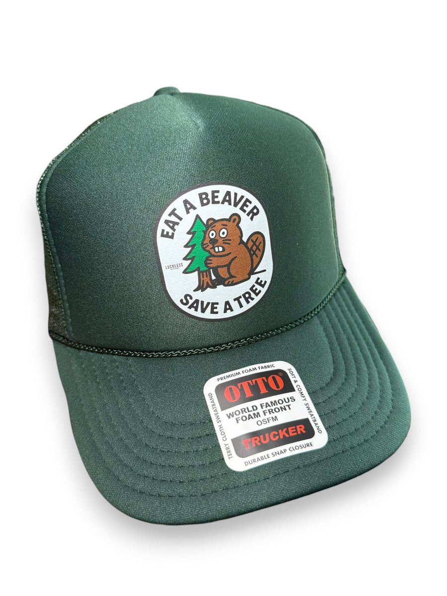 Eat A Beaver Save A Tree Trucker Hat - Pretty Petty Co