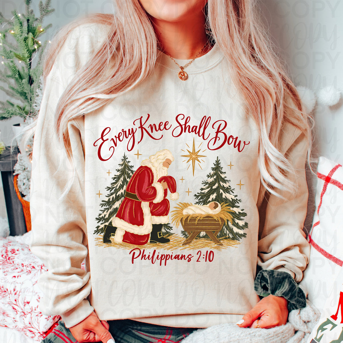 Every Knee Shall Bow Christmas Graphic Tee or Sweatshirt | Philippians 2:10 | Christian Christmas Shirt | Faith Based Holiday Apparel