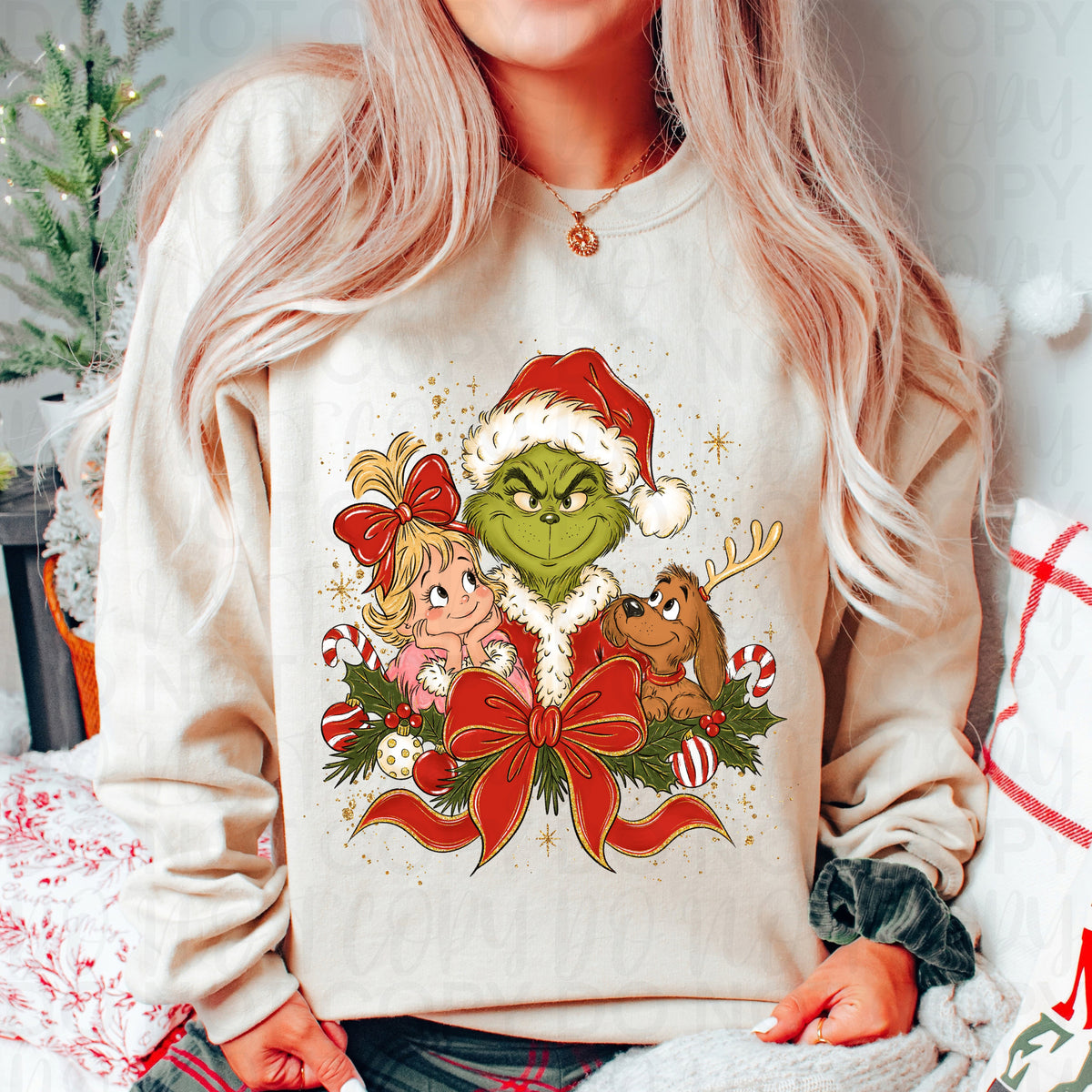 Grinch Christmas Sweatshirt, Cute Grinch Girl Shirt, Christmas Bow Sweatshirt, Grinch Reindeer Shirt, Whimsical Holiday Top, Christmas Gift