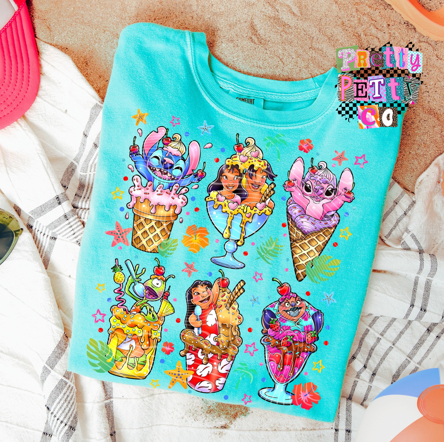 Cute Blue Alien Ice Cream Graphic Tee, Summer Cartoon Dessert Shirt, Comfort Colors, Youth & Adult Sizing, DTF Printed - Pretty Petty Co