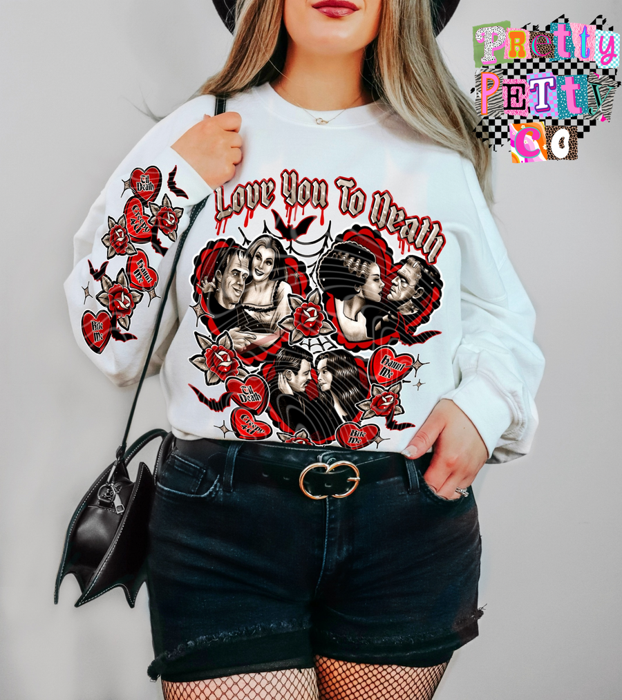 Love You to Death Graphic Tee, Cute Monster Couple Valentine’s Shirt, Gildan T-Shirt, Youth & Adult Sizes, DTF Printed - Pretty Petty Co