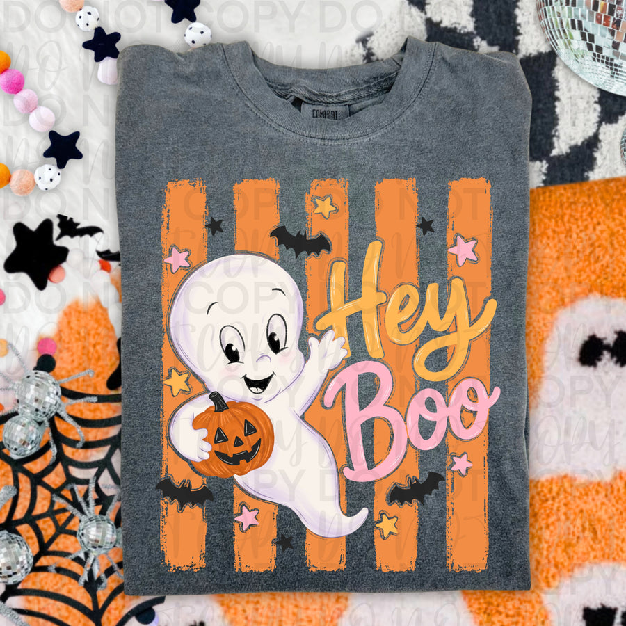Cute Ghost Halloween Shirt | Hey Boo Spooky Season Graphic Tee | Retro Halloween T-Shirt | Cute Halloween Tee