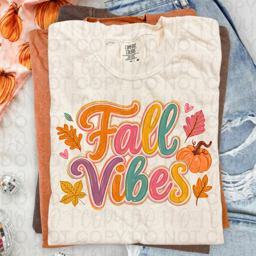 Fall Vibes Shirt | Cute Retro Fall Graphic Tee | Colorful Autumn Pumpkin T-Shirt | Trendy Cozy Season Apparel