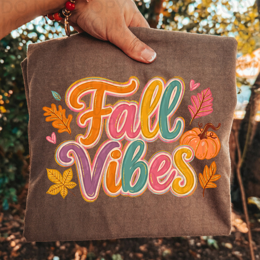 Fall Vibes Shirt | Cute Retro Fall Graphic Tee | Colorful Autumn Pumpkin T-Shirt | Trendy Cozy Season Apparel