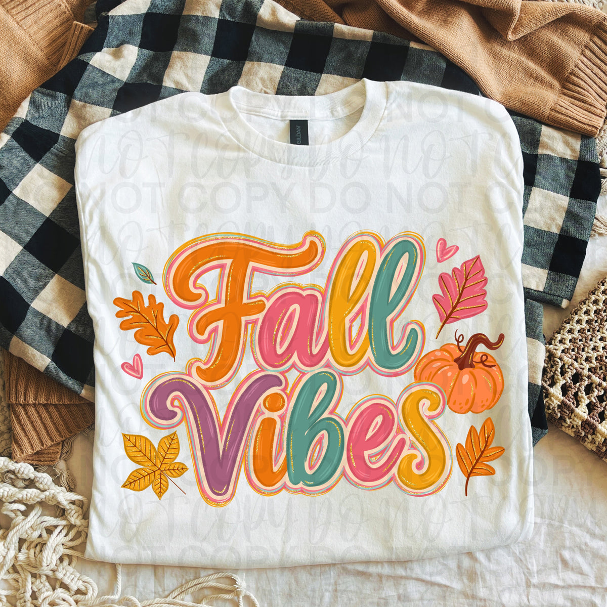 Fall Vibes Shirt | Cute Retro Fall Graphic Tee | Colorful Autumn Pumpkin T-Shirt | Trendy Cozy Season Apparel