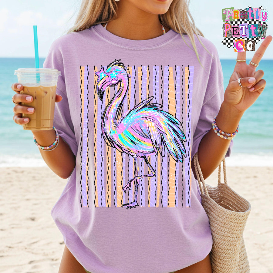 Flamingo Summer Graphic Tee, Tropical Beach Shirt, Pink Flamingo Design, Comfort Colors, Youth & Adult Sizing - Pretty Petty Co