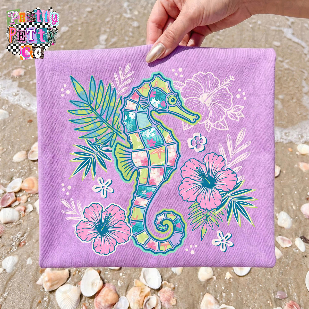 Seahorse Beach Vibes Tee, Tropical Ocean Shirt, Summer Beach Outfit, Nautical Graphic Shirt - Pretty Petty Co