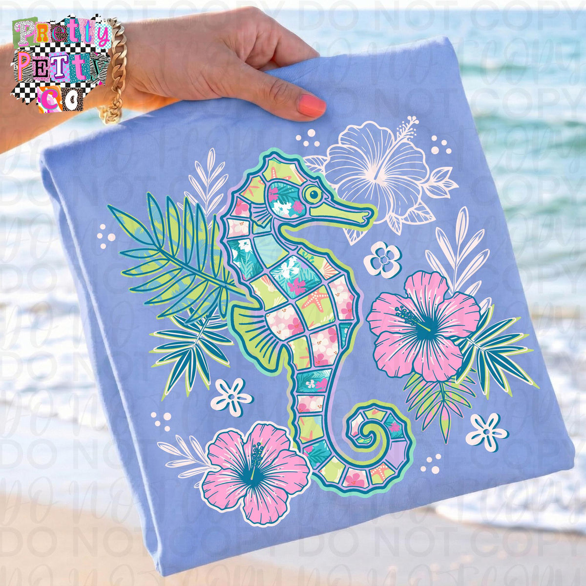Seahorse Beach Vibes Tee, Tropical Ocean Shirt, Summer Beach Outfit, Nautical Graphic Shirt - Pretty Petty Co