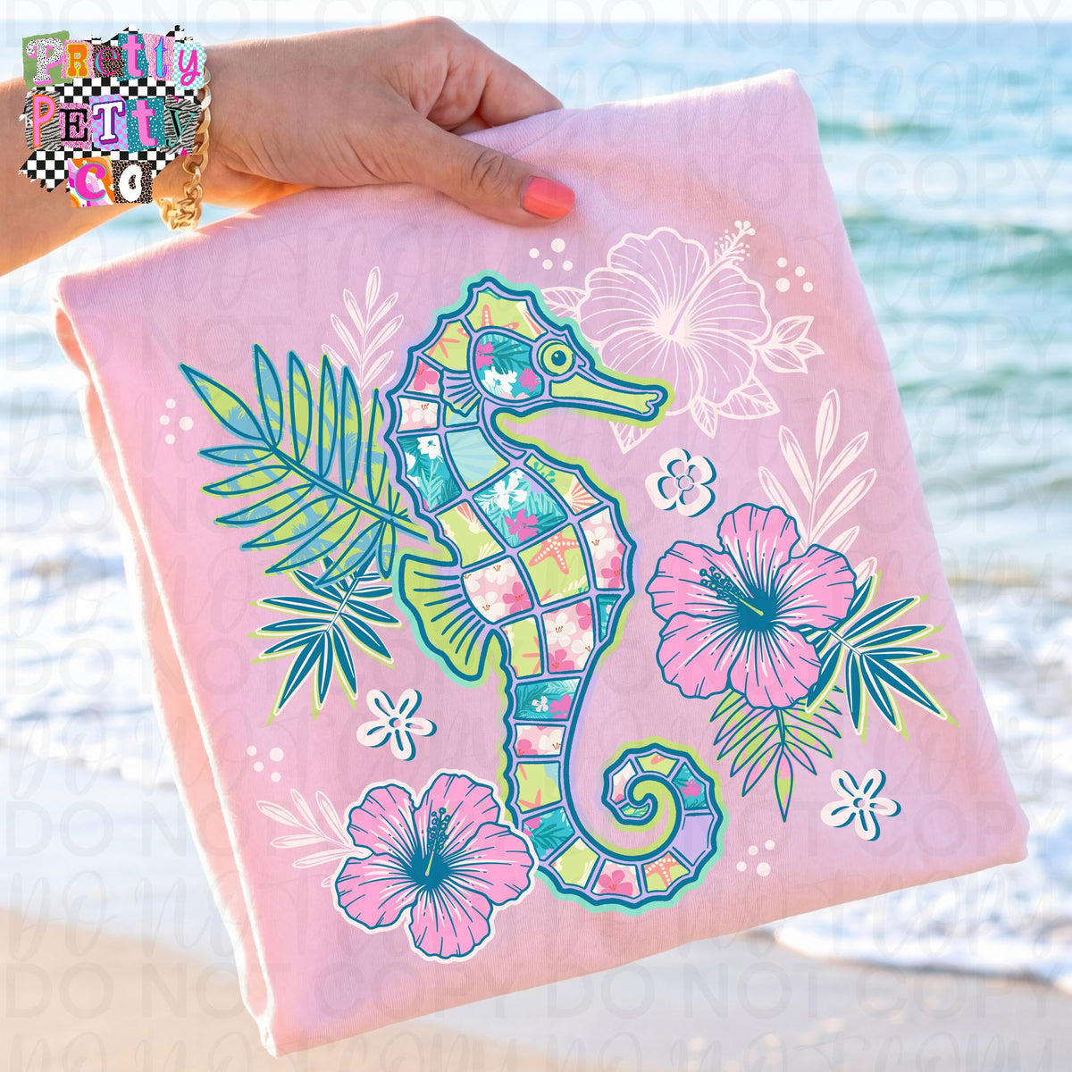 Seahorse Beach Vibes Tee, Tropical Ocean Shirt, Summer Beach Outfit, Nautical Graphic Shirt - Pretty Petty Co