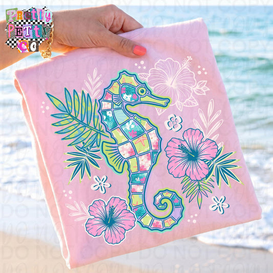 Seahorse Beach Vibes Tee, Tropical Ocean Shirt, Summer Beach Outfit, Nautical Graphic Shirt