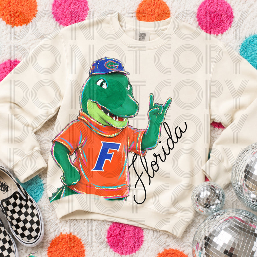 Rockin’ Delulu Mascots – Florida Orange + Blue Gator Gameday Graphic Tee