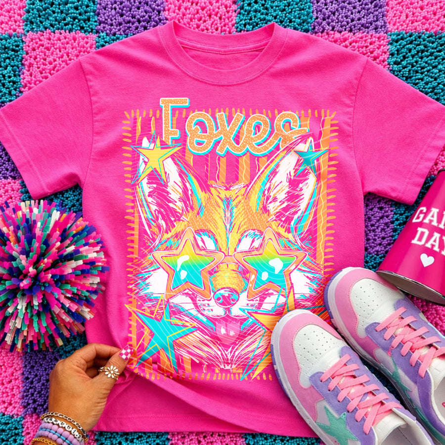 Foxes Preppy Mascot Shirt, Bright Color Collegiate Graphic Tee, Cute School Spirit Inspired Soft Style Tee for Women and Kids - Pretty Petty Co