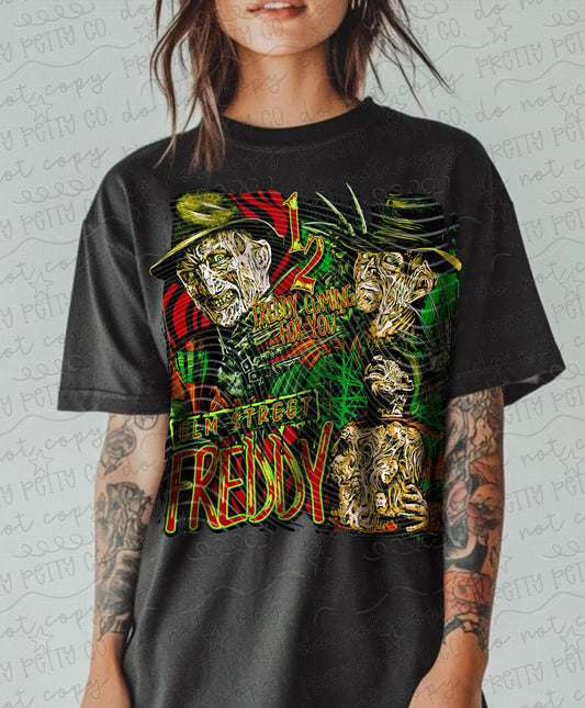 Striped Sweater Slasher Graphic Tee | Spooky Horror Shirt