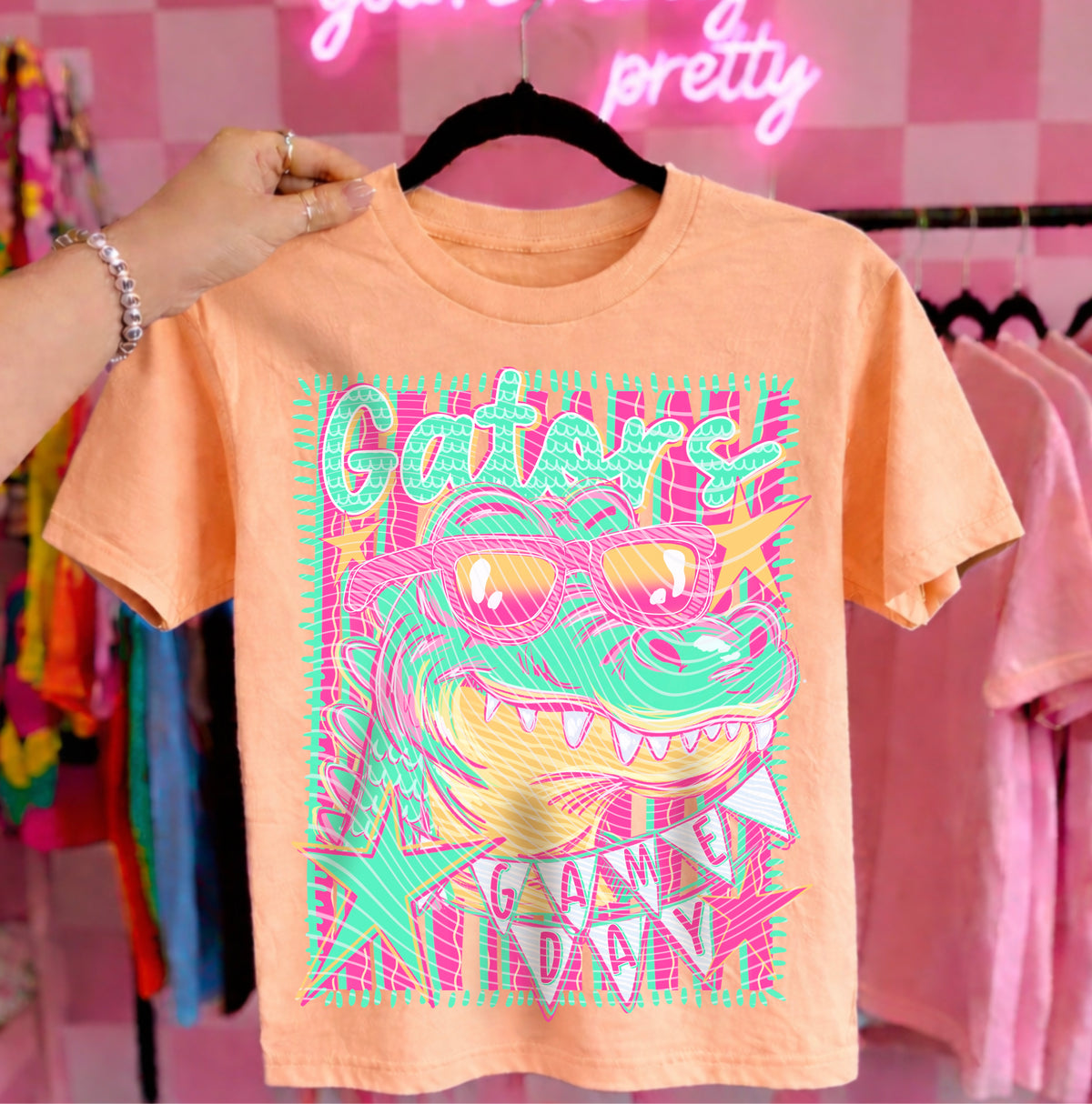 Gators Preppy Mascot Shirt, Bright Color Collegiate Graphic Tee, Cute School Spirit Inspired Soft Style Tee for Women and Kids - Pretty Petty Co