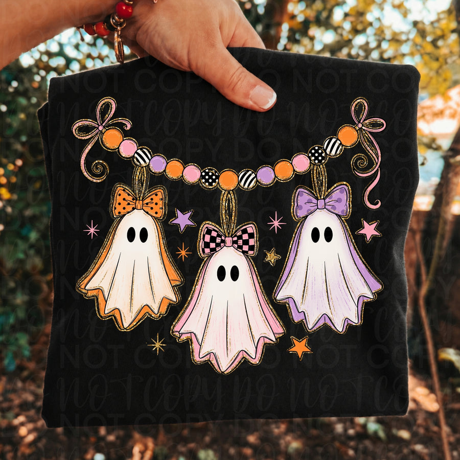 Girly Ghost Garland Halloween Comfort Colors Shirt – Cute Spooky Fall Tee