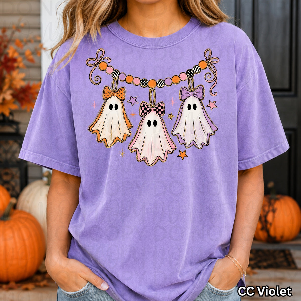 Girly Ghost Garland Halloween Comfort Colors Shirt – Cute Spooky Fall Tee