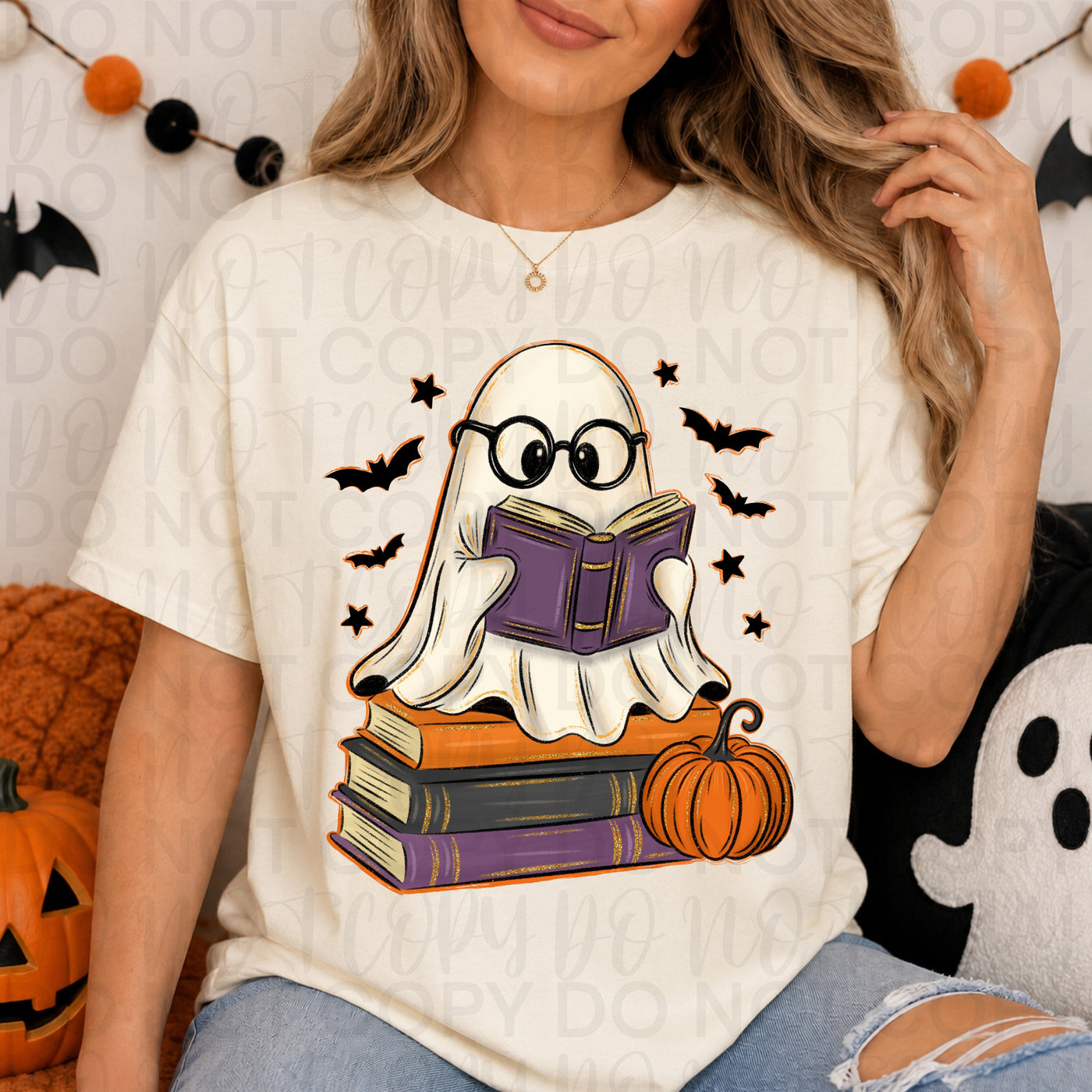 Cute Reading Ghost Halloween Shirt | Book Lover Ghost Tee | Spooky Season Graphic T-Shirt | Halloween Bookish Tee