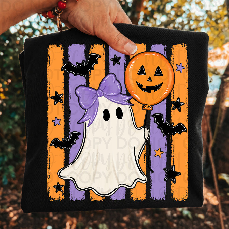Cute Ghost with Pumpkin Balloon Halloween Shirt | Ghost Graphic Tee | Spooky Season T-Shirt | Trendy Halloween Fall Apparel