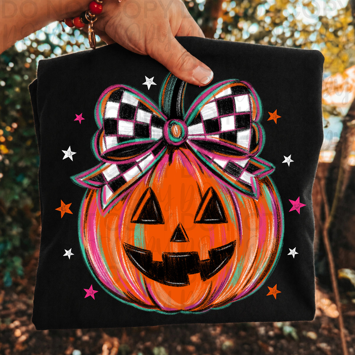 Cute Checker Bow Pumpkin Halloween Shirt | Girly Pumpkin Graphic Tee | Coquette Fall Pumpkin T-Shirt | Trendy Spooky Season Apparel