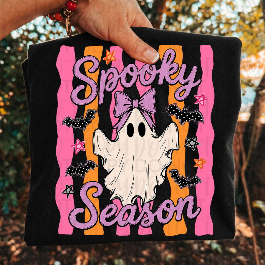 Spooky Season Ghost Shirt | Cute Girly Halloween Graphic Tee | Pink & Purple Ghost T-Shirt | Trendy Spooky Season Fall Apparel