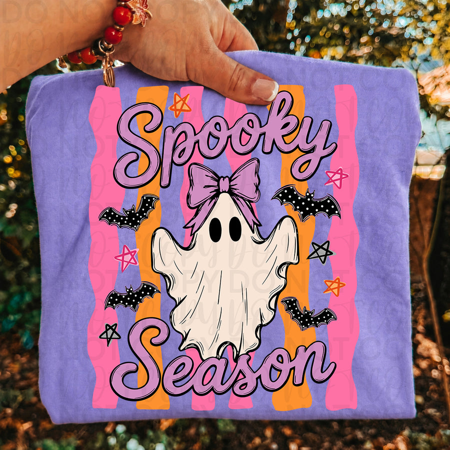 Spooky Season Ghost Shirt | Cute Girly Halloween Graphic Tee | Pink & Purple Ghost T-Shirt | Trendy Spooky Season Fall Apparel