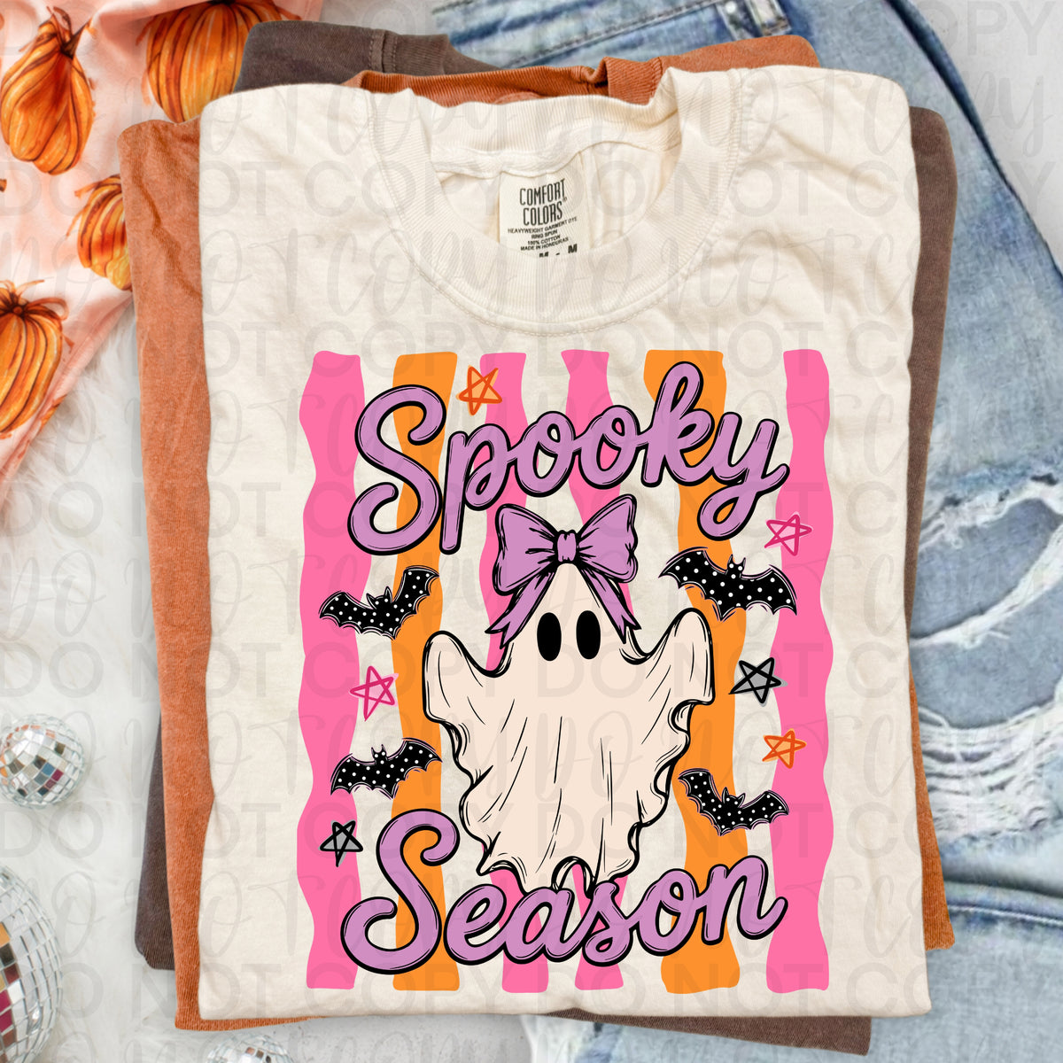 Spooky Season Ghost Shirt | Cute Girly Halloween Graphic Tee | Pink & Purple Ghost T-Shirt | Trendy Spooky Season Fall Apparel