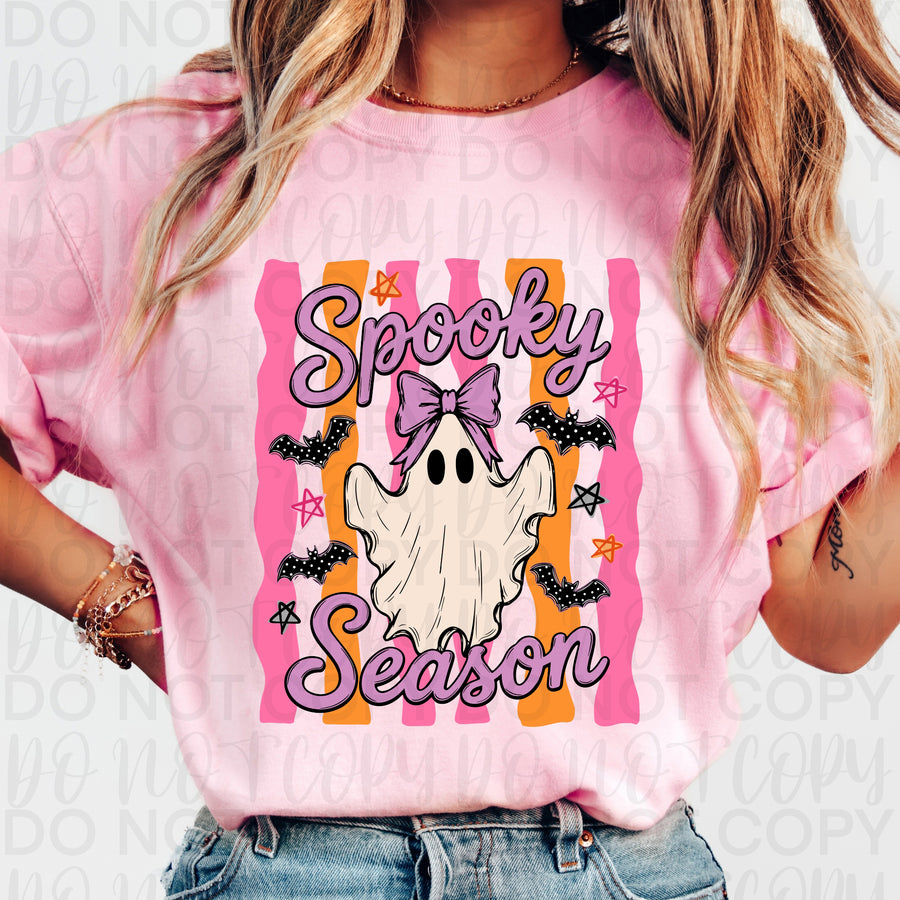 Spooky Season Ghost Shirt | Cute Girly Halloween Graphic Tee | Pink & Purple Ghost T-Shirt | Trendy Spooky Season Fall Apparel