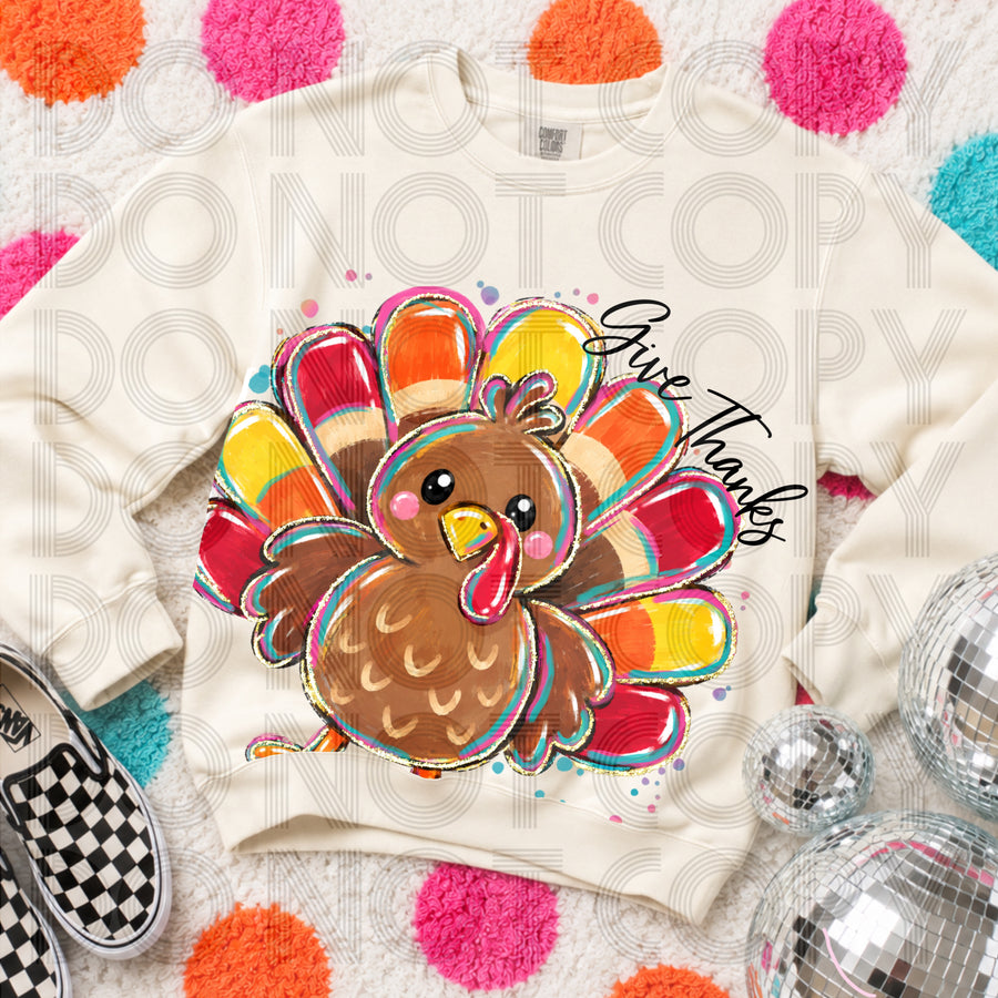Give Thanks Thanksgiving Turkey Graphic Tee | Colorful Fall Holiday Shirt