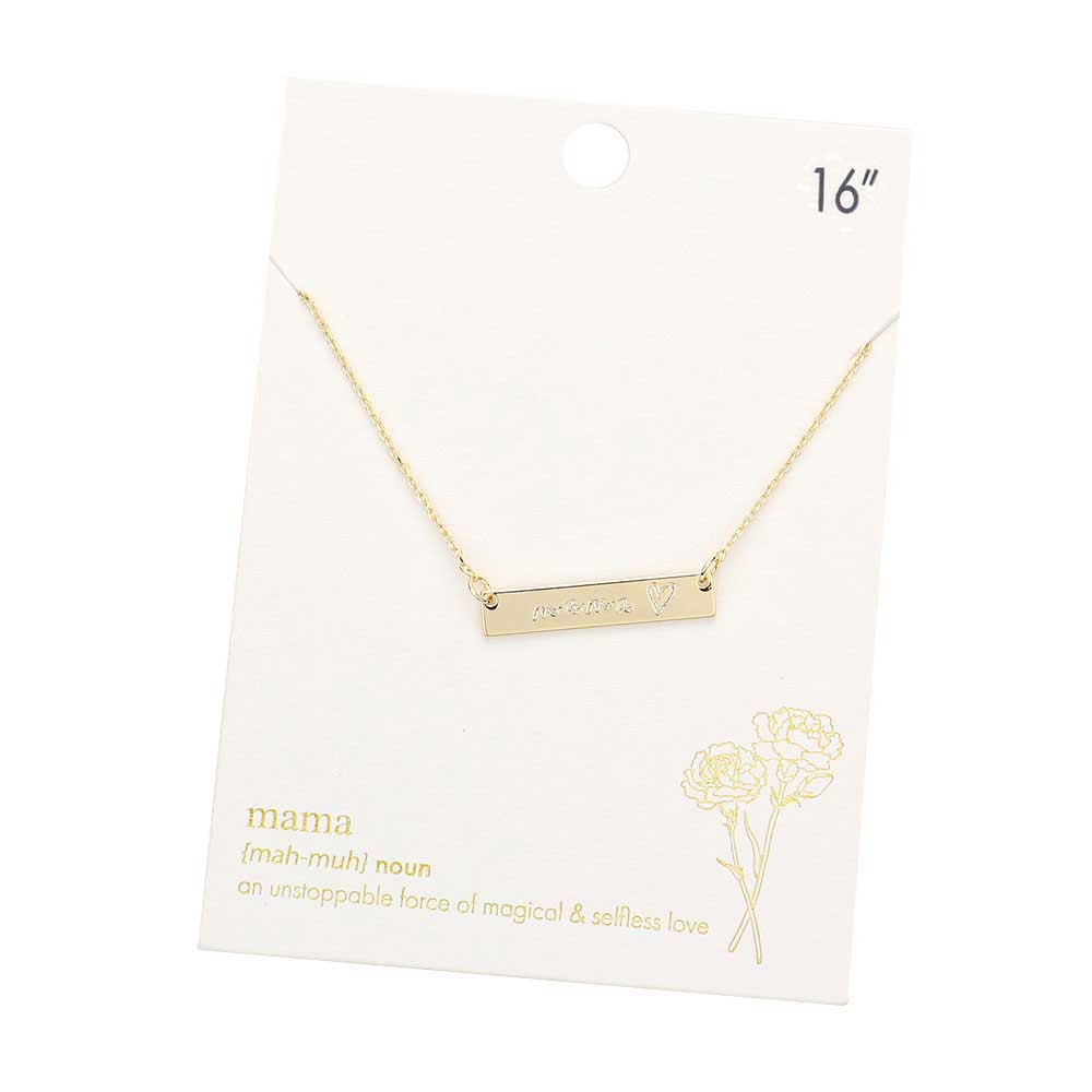 Mama Message Metal Rectangle Pendant Necklace