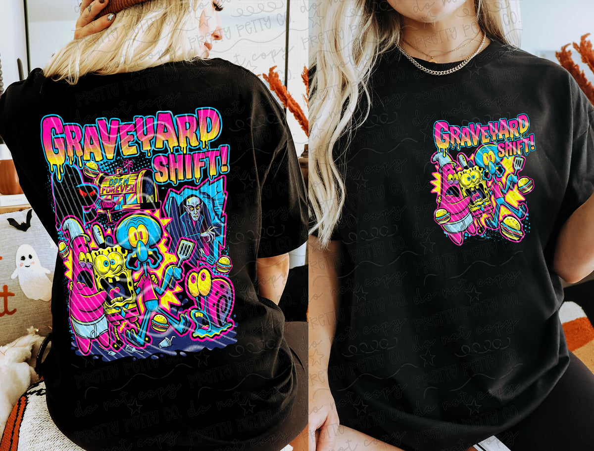 Graveyard Shift Shirt | Funny Spooky Cartoon Tee | Halloween Graphic Tee | Nostalgic Halloween Shirt | Retro TV Fan Apparel