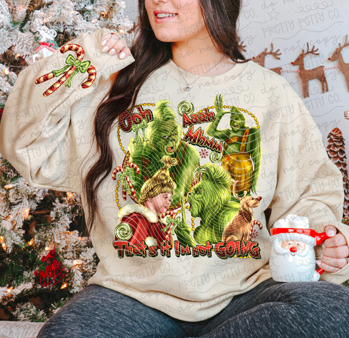 Retro Green Holiday Character Christmas Graphic Sweatshirt