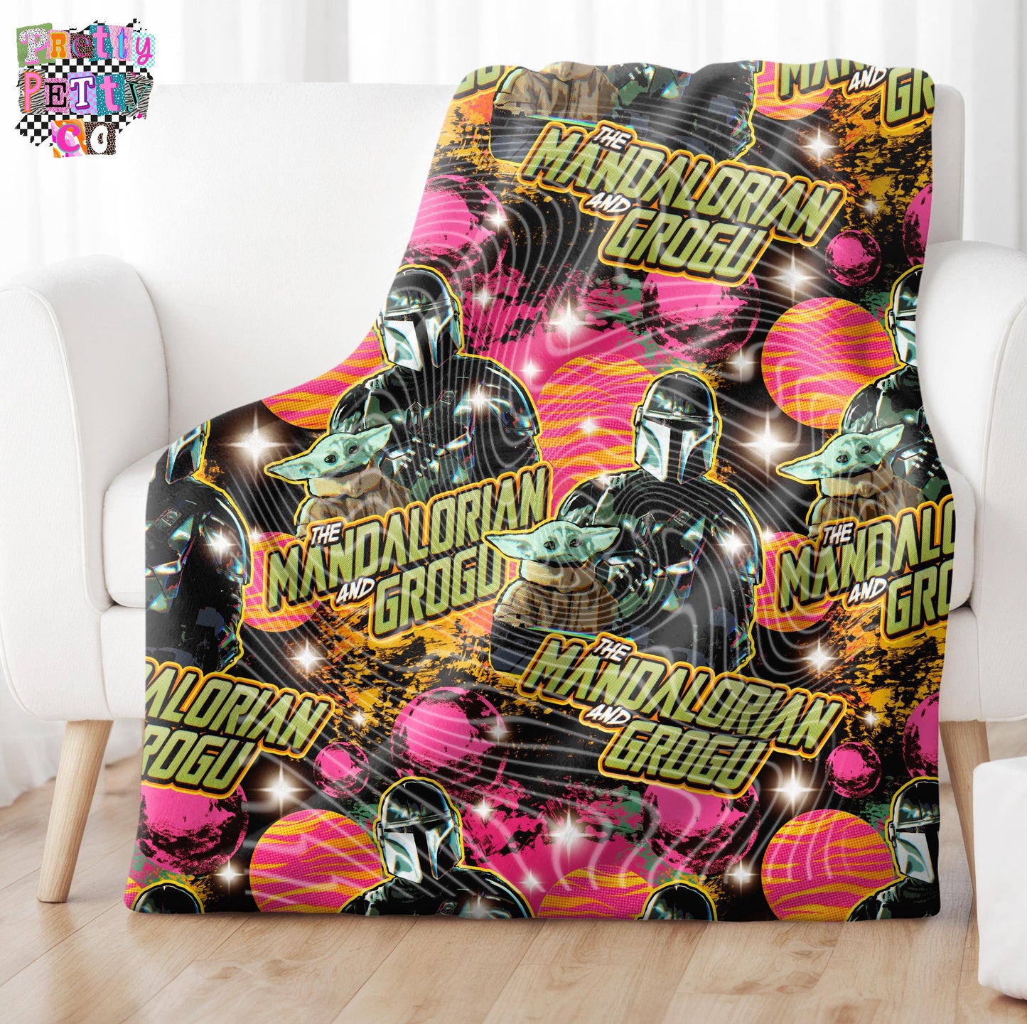 Cute Green Alien Child Inspired Plush Blanket, Space Creature Fan Throw, Sci-Fi Cute Character Gift, Cozy Fleece Blanket 50x60