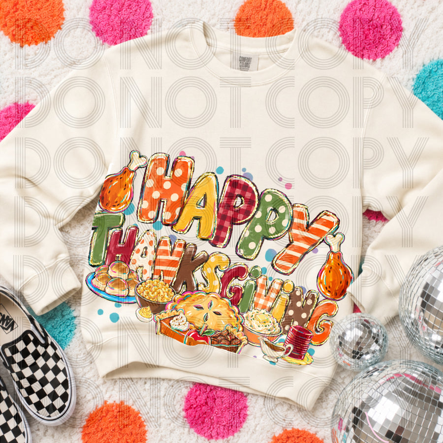 Happy Thanksgiving Retro Graphic Tee | Colorful Turkey Holiday Shirt