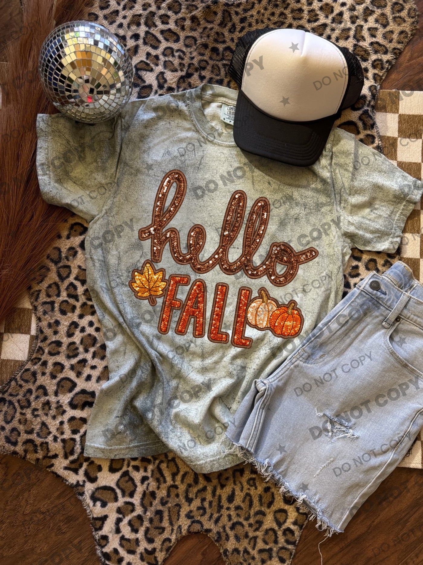 Hello Fall Sequin Graphic Tee – Cute Autumn Pumpkin Shirt