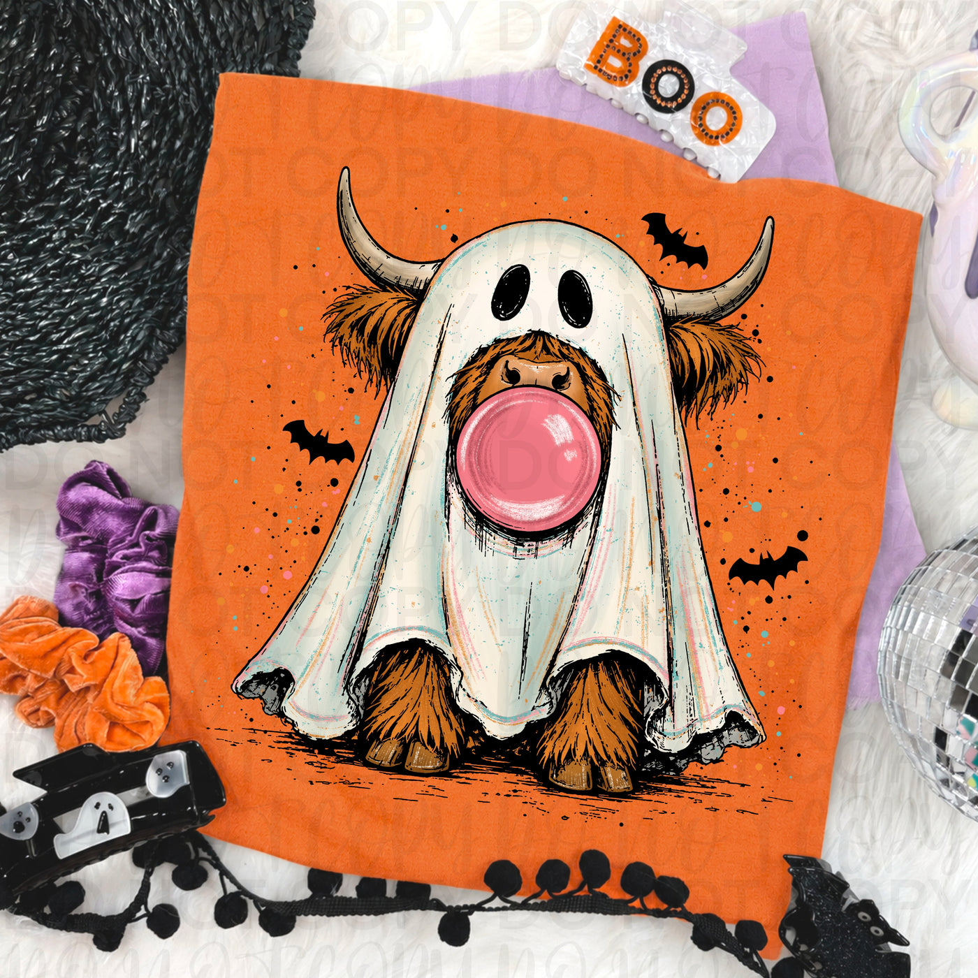 Halloween Highland Cow Ghost Shirt | Cute Spooky Cow Tee | Bubble Gum Ghost Fall Graphic T-Shirt