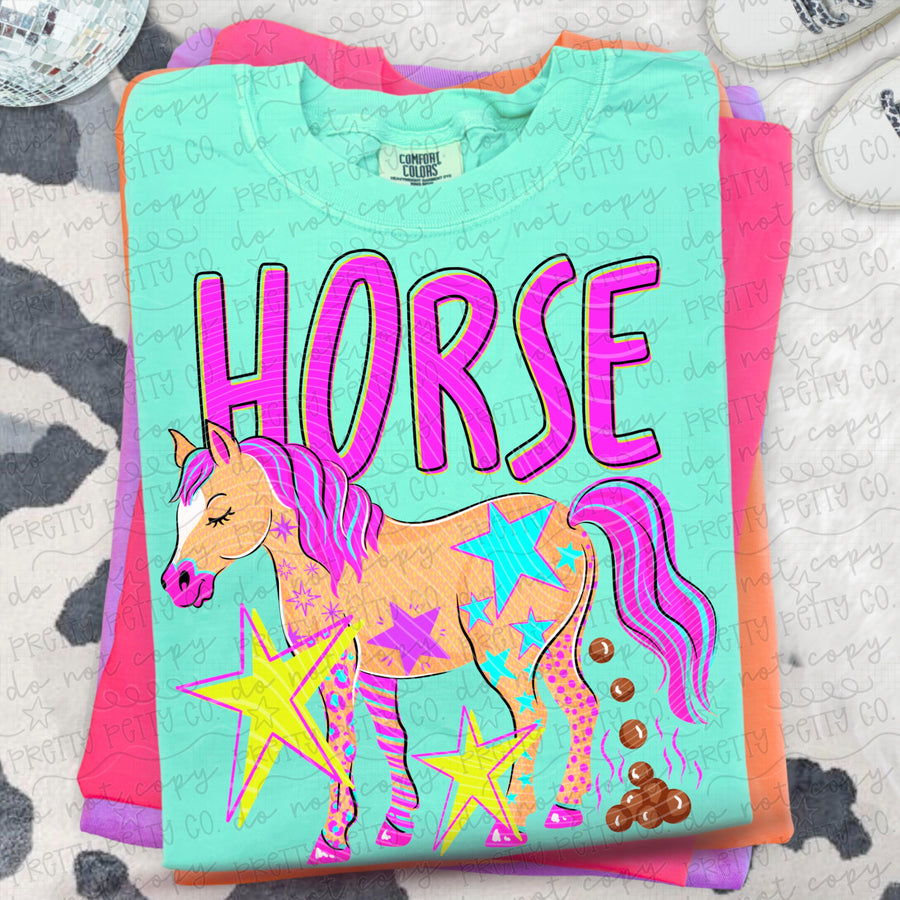 Funny Horse Shirt, Vintage Farm Animal Humor Tee, Cute Silly Horse Graphic T-Shirt, Funny Barn Animal Shirt for Women and Kids - Pretty Petty Co