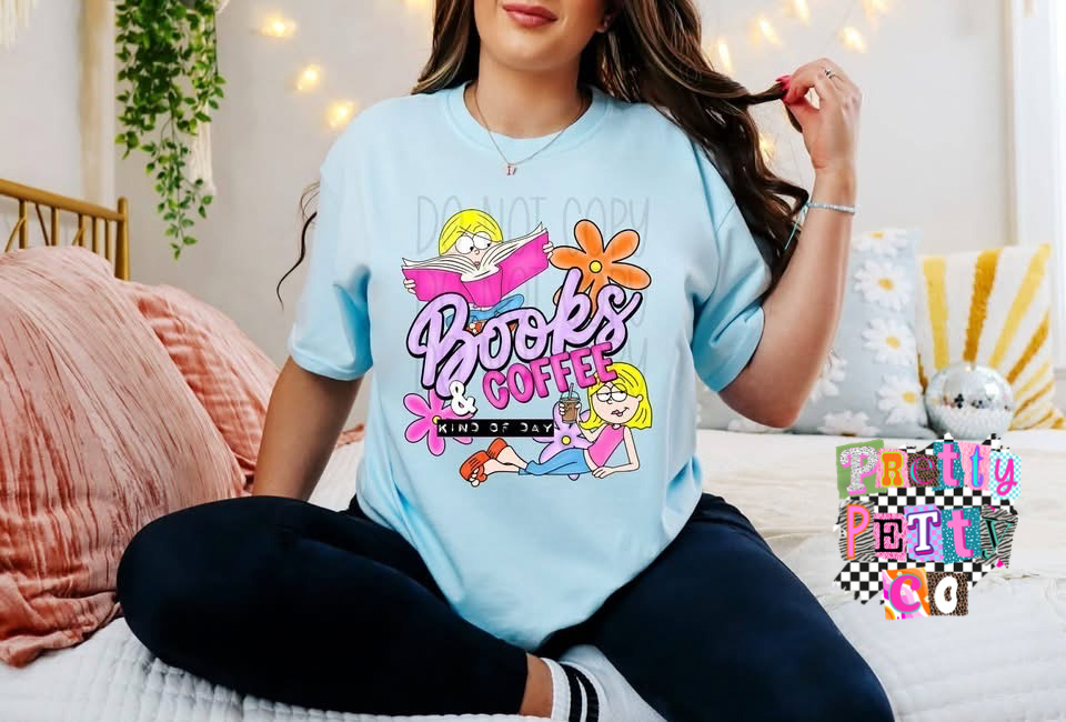 Books Coffee and Nostalgic TV Show Graphic T-Shirt – Relaxing Cozy Day Tee - Pretty Petty Co