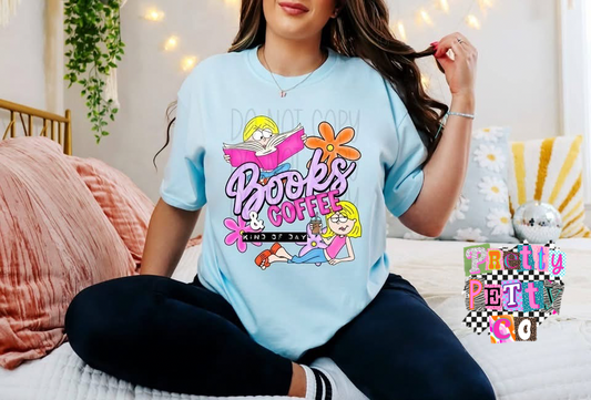 Books Coffee and Nostalgic TV Show Graphic T-Shirt – Relaxing Cozy Day Tee