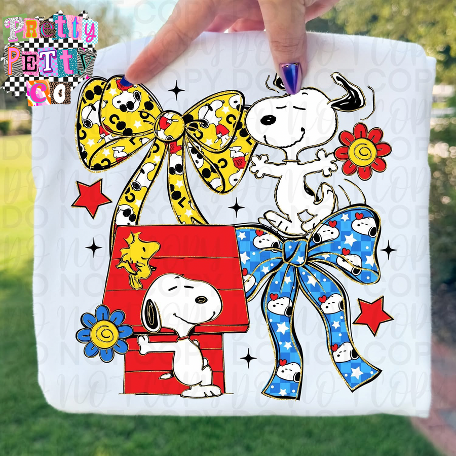 Snoopy Coquette Bow Graphic Tee – Cute White Dog Shirt, Nostalgic Cartoon Tee - Pretty Petty Co