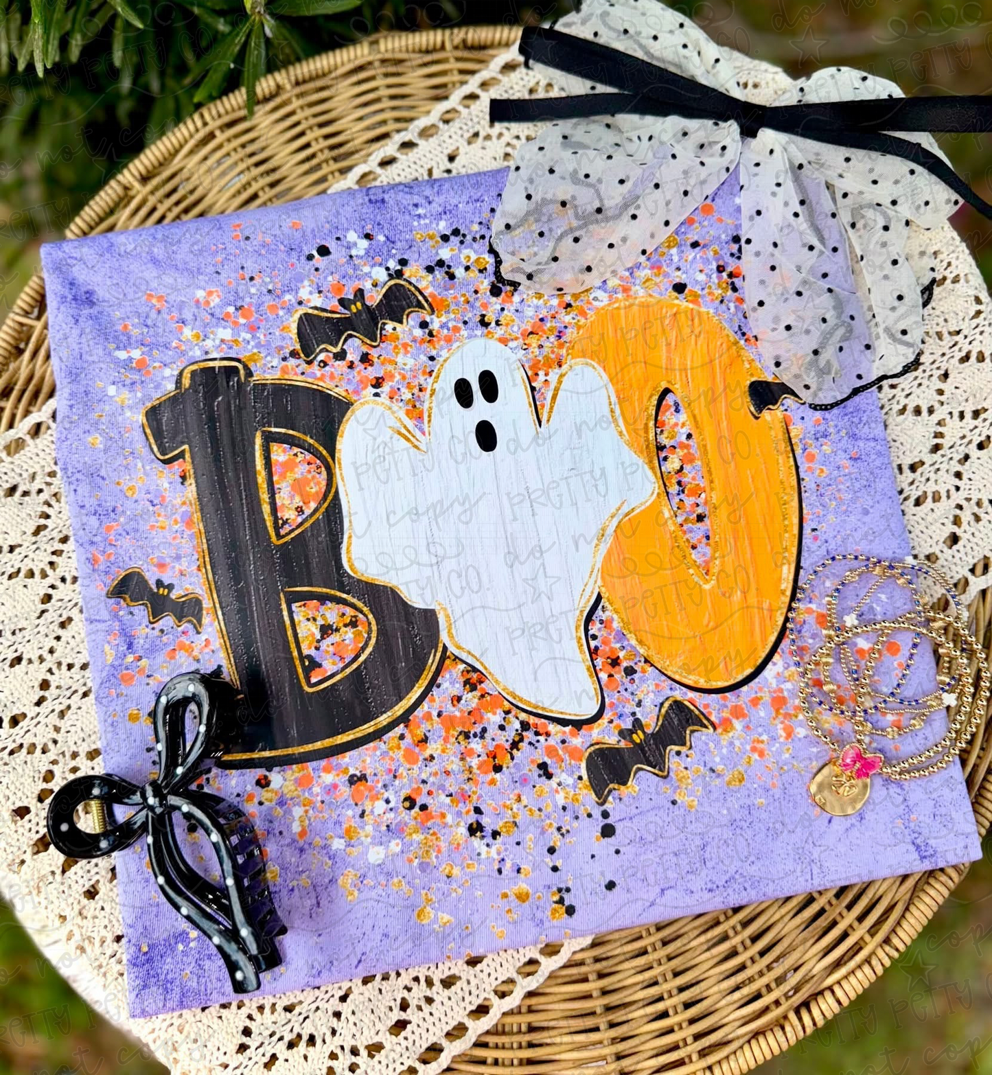 Halloween BOO Ghost Comfort Colors Color Blast Tee | Cute Spooky Fall Shirt | Purple Halloween Graphic Tee | Ghost & Bats Shirt