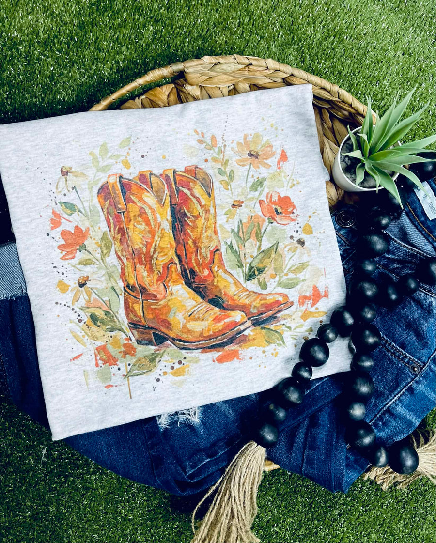 Flowers and Boots (Gildan Tee) - Pretty Petty Co