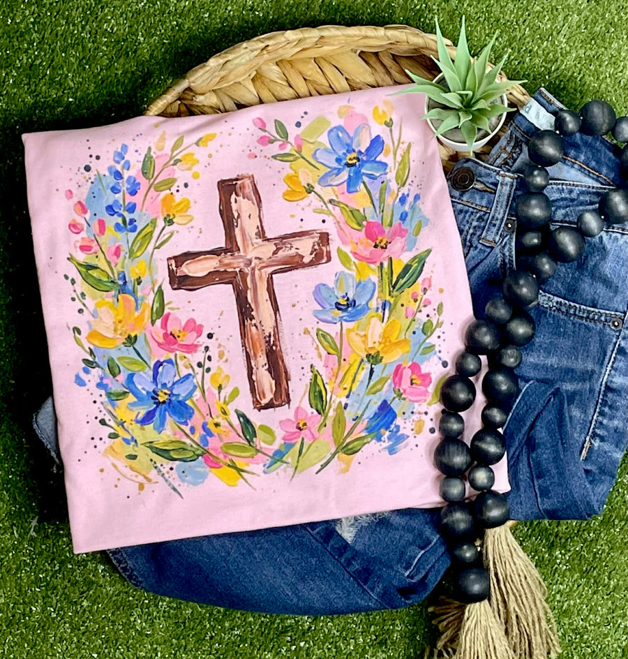 Floral Cross (Gildan Tee) - Pretty Petty Co
