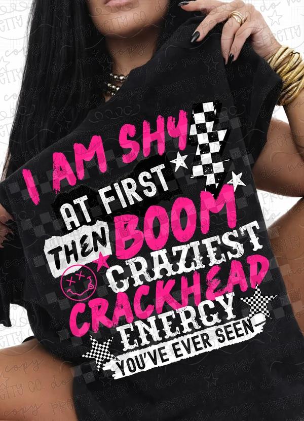 Shy at First Then Crazy Funny Hot Pink Checkered Graphic Tee
