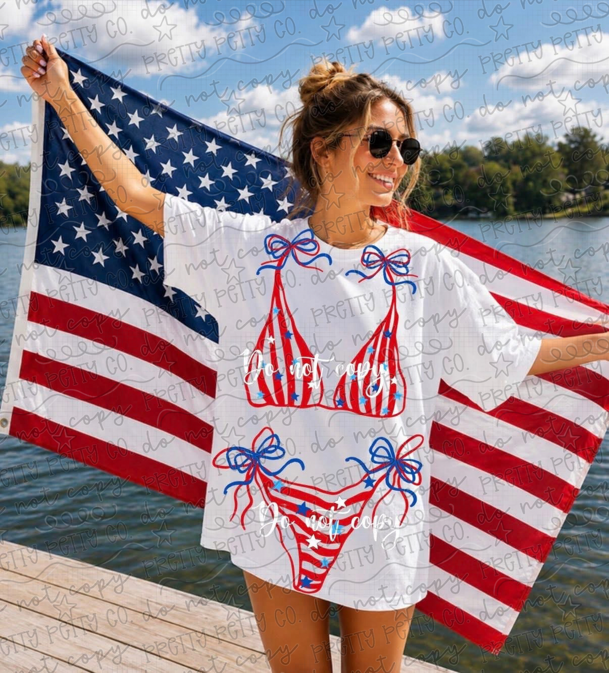 Patriotic Bikini Coquette Shirt, Fourth of July Graphic Tee, American Flag Swimwear Design, Retro USA Summer Tee, Cute Patriotic Comfort Colors Shirt - Pretty Petty Co