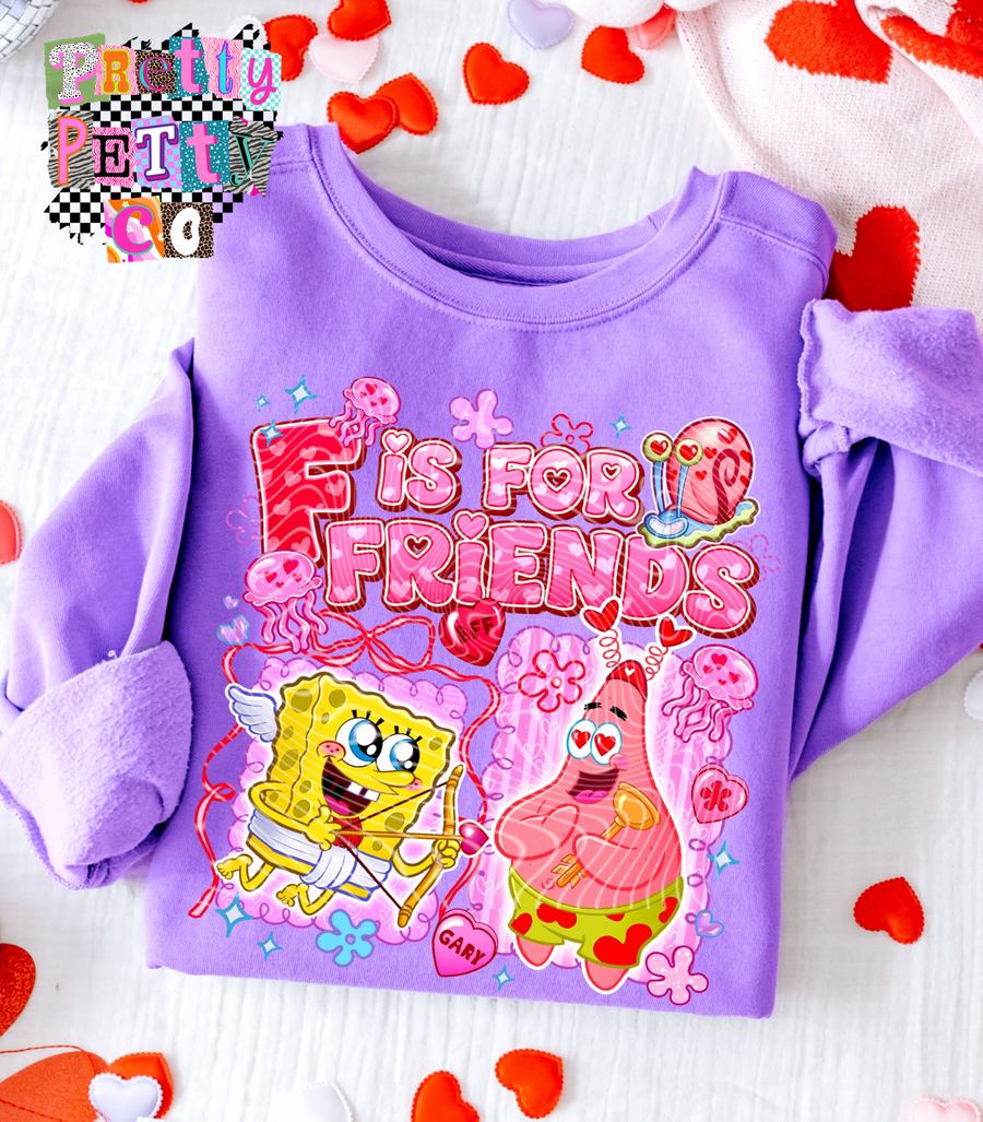 F is for Friends Valentine’s Graphic Tee, Fun SpongeBob Inspired Shirt, Comfort Colors, Youth & Adult Sizing, DTF Printed - Pretty Petty Co