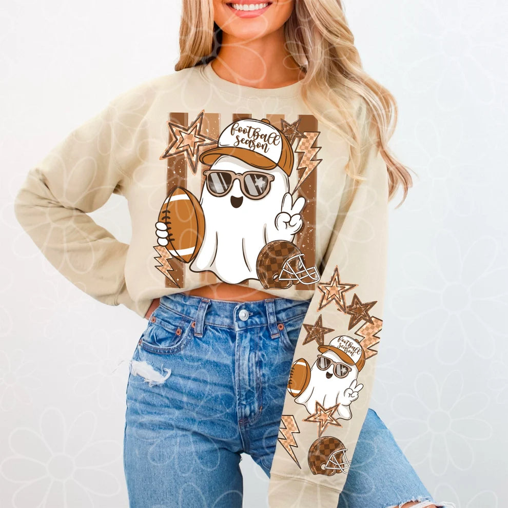 Retro Football Season Ghost Graphic Sweatshirt | Cute Game Day Halloween Shirt | Football Lover Fall Crewneck