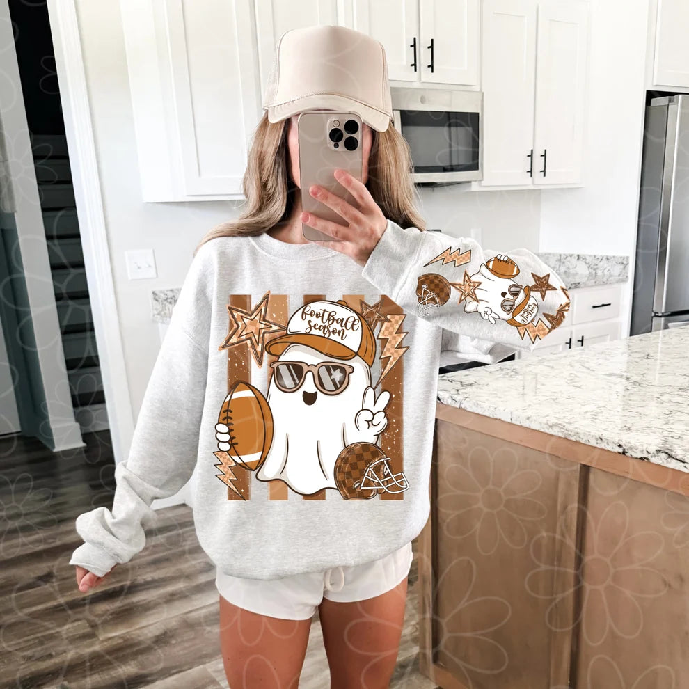 Retro Football Season Ghost Graphic Sweatshirt | Cute Game Day Halloween Shirt | Football Lover Fall Crewneck
