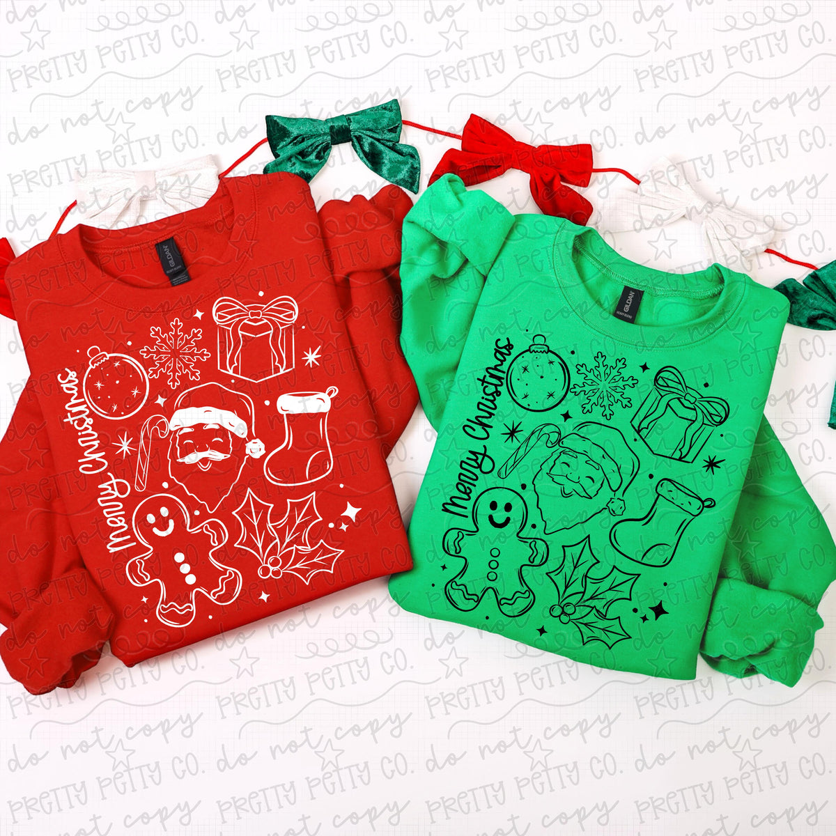 Merry Christmas Doodle Sweatshirt | Santa & Gingerbread Holiday Crewneck