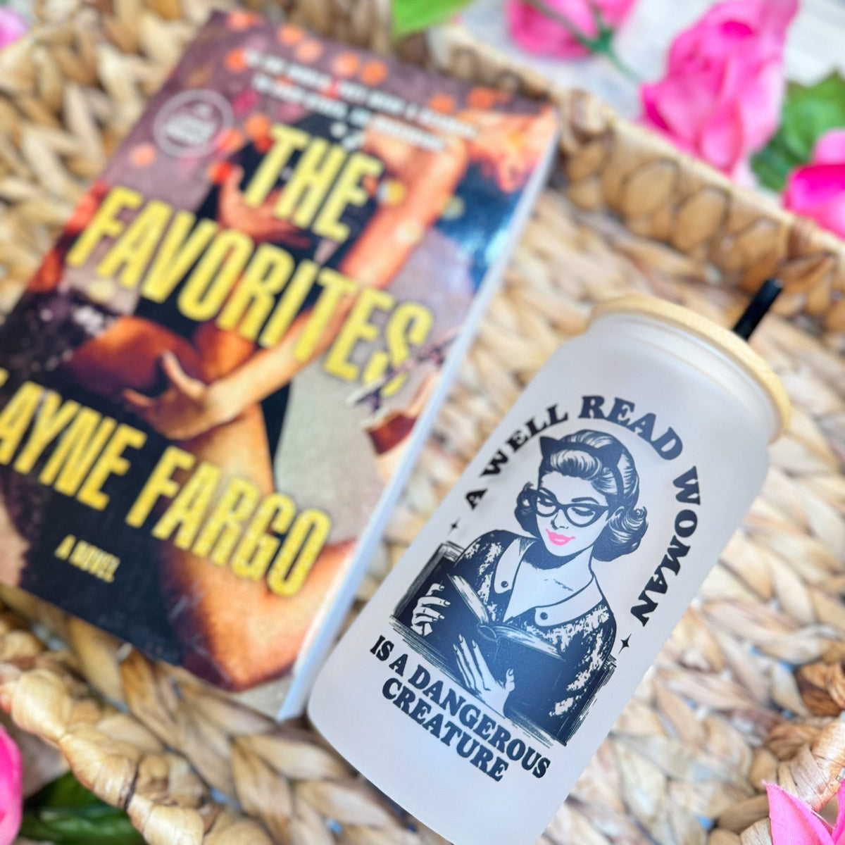 A Well Read Woman Is a Dangerous Creature Frosted Glass Cup with Bamboo Lid & Straw