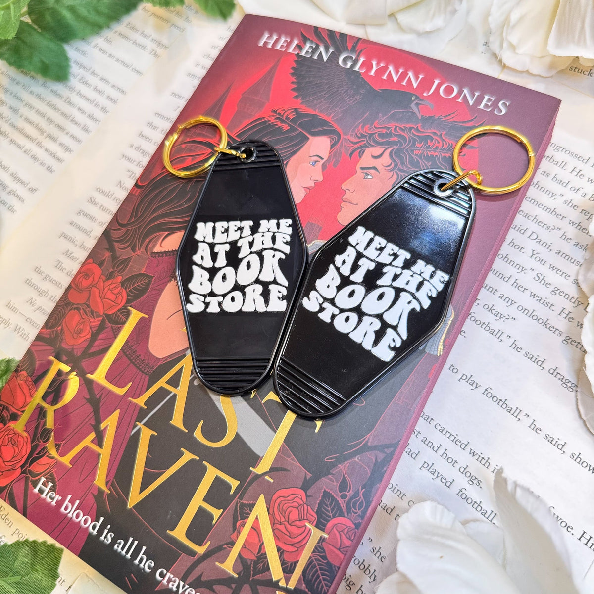 Meet Me at the Bookstore Motel Keychain - Retro Double-Sided UVF Decal for Book Lovers and Bookstore Adventures